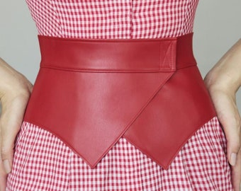 Vintage belt, Handmade belt, Leather belt with Velcro, Wide waist belt, Corset belt, Party belt, Red leather belt, Provocative belt