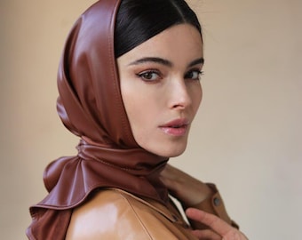 Handmade leather headscarf for women, Stylish headwrap, Trendy bandana, Luxury headscarf, Women headscarf, Leather headscarf, Leather khimar