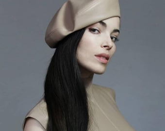 French classic handmade leather beret, Brown leather beret, Trendy leather hat, Vintage artist beret, Gift for creative people