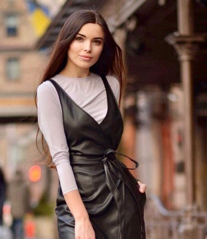 leather wrap dress Handmade Dress, Belted Dress, Black Sundress With Pockets, Exquisite Spaghetti Strap Dress, Tight Leather Dress, Robe master-id--CayboniDresser