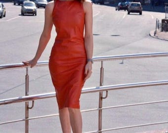red leather dress uk Ruby Red Premium Leather Halter Neck Dress