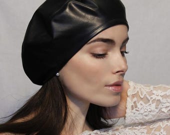 Leather beret, handmade French beret, beret for ladies, beret for artists, stylish winter beret, tem o shenter, beret hat