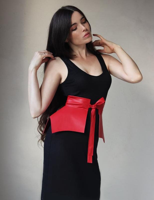 Red Renaissance Leather Corset Belt | Wide Basque Belt | Underbust Belt | Plus Size | Leather Corset Belt