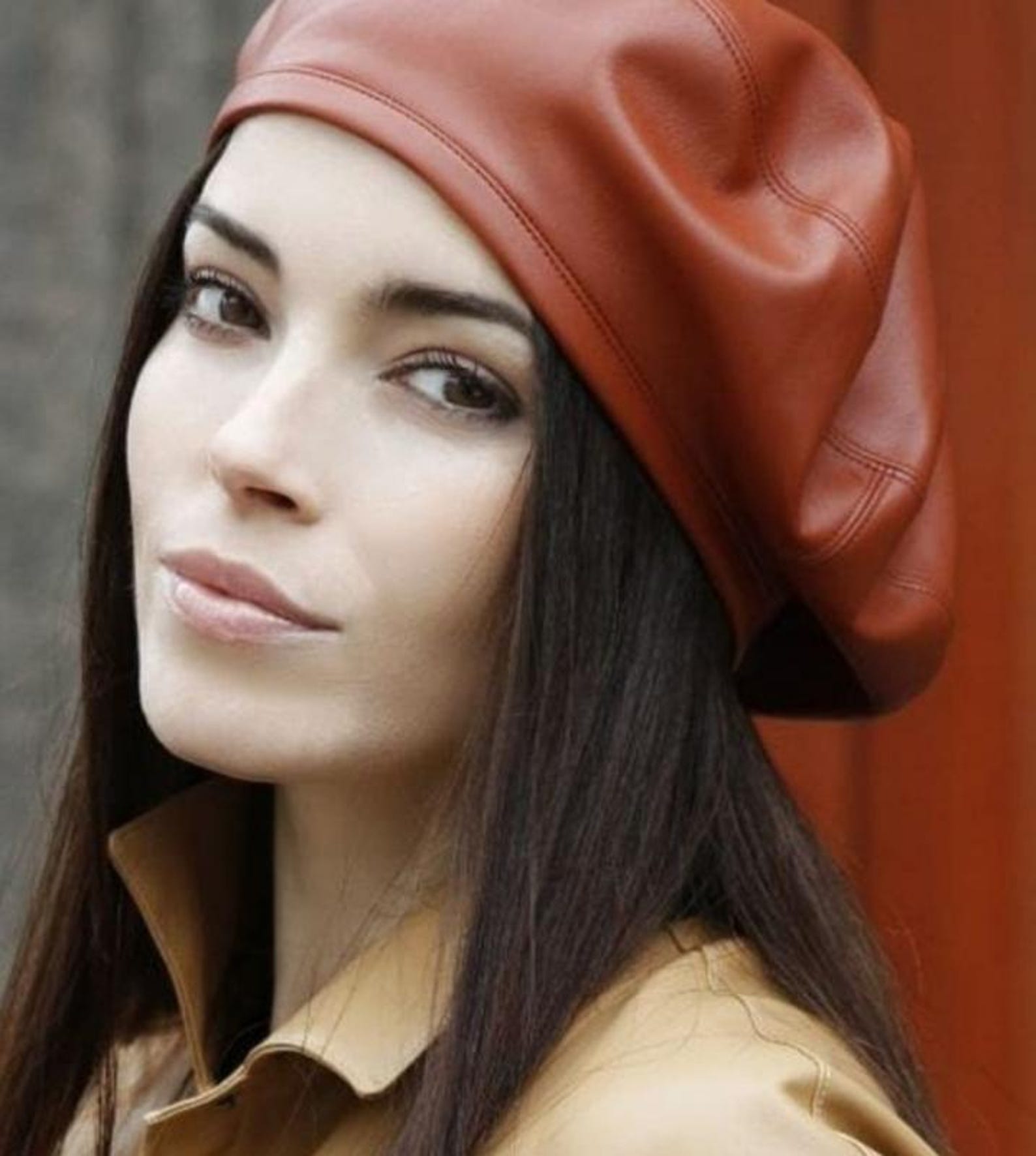 French Classic Handmade Leather Beret, Brown Leather Beret, Trendy ...