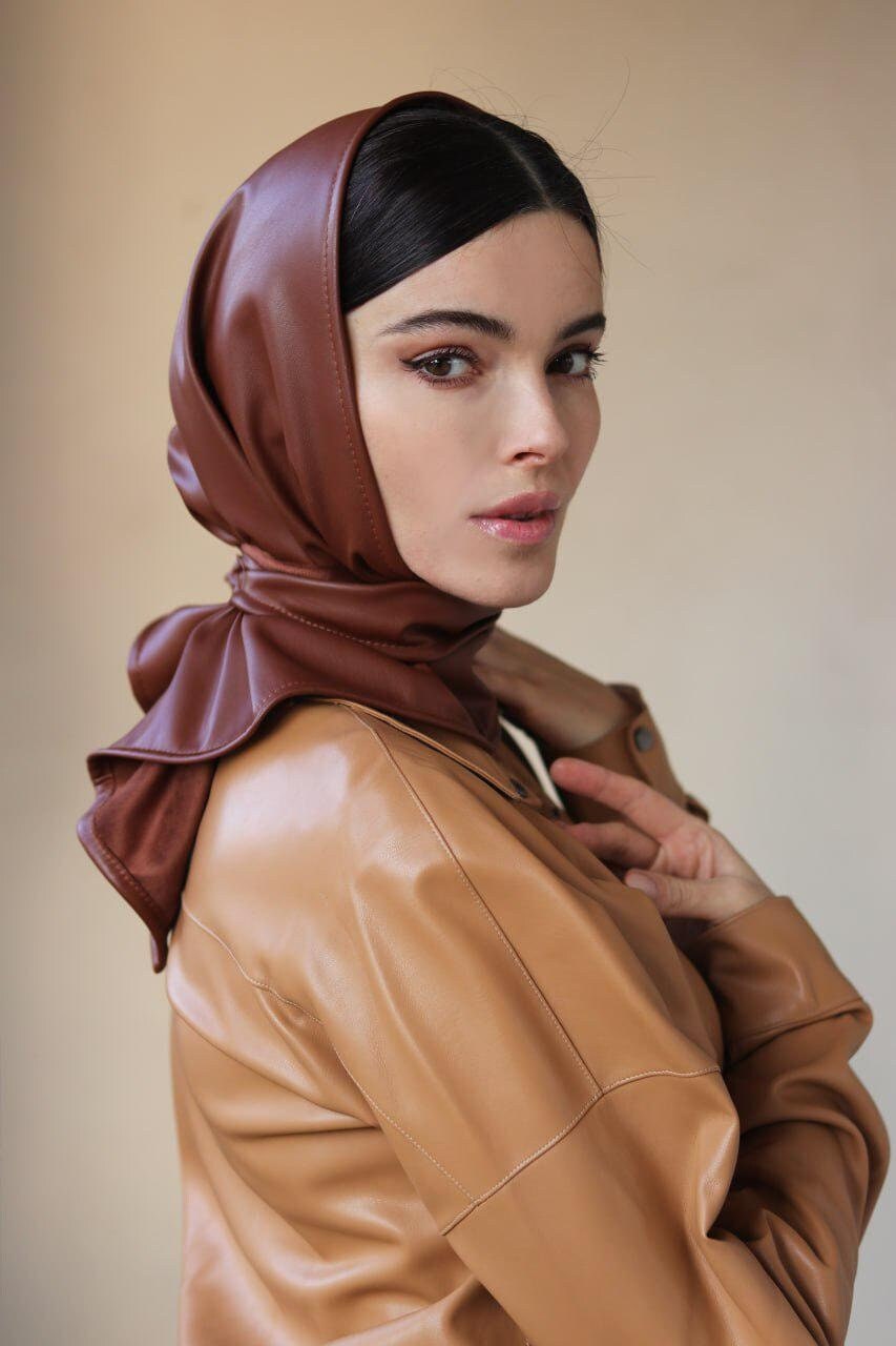 Handmade leather headscarf for women, Stylish headwrap, Trendy bandana, Luxury headscarf, Women headscarf, Leather headscarf, Leather khimar