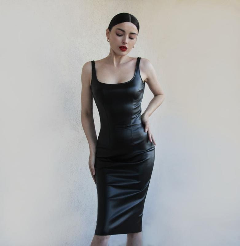 Robe Cocktail En Cuir Et Soie Plissée Noire - Taille 40 - Marque Ilcouturier - Manches 3/4 Amovibles