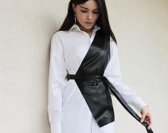 Handmade asymmetrical vest, leather asymmetrical vest, rock vest, concert asymmetrical vest, black asymmetrical vest, extravagant tunic