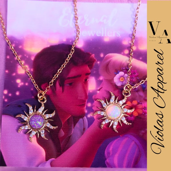 Colliers or opale soleil | Collier symbole du soleil porte-bonheur, Bijoux princesse Raiponce | Pendentif en or élégant, joli cadeau de charme emmêlé