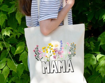 Mama Wildflower Tote Bag voor vrouwen Aangepaste Tote Bag voor moeder cadeau voor Moederdag Tote Bag Canvas Wildflower Mama Gift Bag Eco-vriendelijke tas