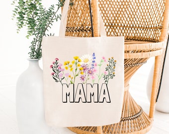 Mama Wildflower Tote Bag voor vrouwen Aangepaste Tote Bag voor moeder cadeau voor Moederdag Tote Bag Canvas Wildflower Mama Gift Bag Eco-vriendelijke tas
