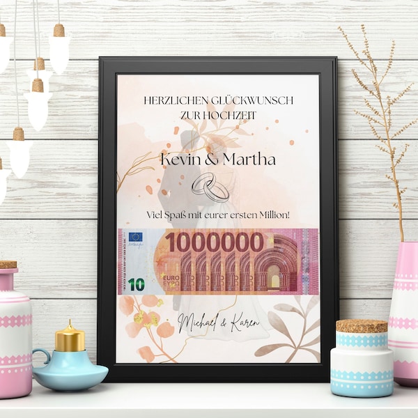 Wedding, cash gift, cash gift wedding, bride and groom, personalized, wedding gift money, digital download, A4 format, PDF file