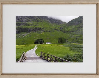 Achnambeitnach Glencoe Scottish Landscape Prints in Light Oak Frame