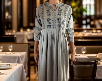 Natural Gray Maxi with Black Embroidery