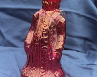 Vintage Kanawha Art Glass Syrup Pitcher Bottle - Colonial Cranberry Gentleman Man