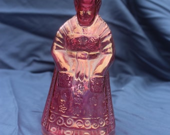 Vintage Kanawha Art Glass Syrup Pitcher Bottle - Colonial Cranberry Woman Lady