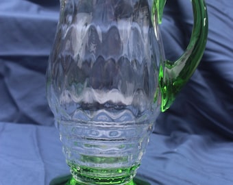 Heisey Koors Moongleam Green Handle Foot Pitcher 1925-37