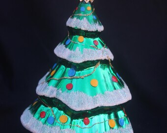 VTG Kurt Adler Polonaise Large 5” Flocked Glitter Christmas Tree Glass Ornament
