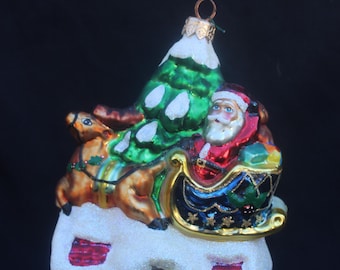 Christopher Radko Up On The House Top Santa Glass Christmas Ornament