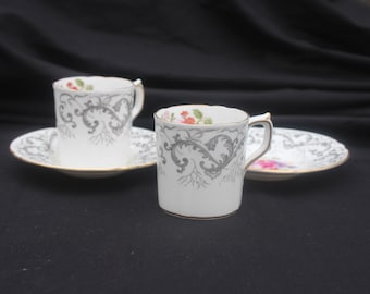 Royal Crown Derby Grey Scroll Demitasse Cup and Saucer Espresso Cup 2