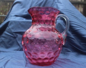 Hobbs Brockunier Cranberry Coin Dot Pitcher 8 inches