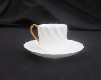 Antique Coalport Bone China Demitasse Cup & Saucer - White Gold Handle c.1900