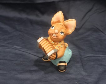 Pendelfin Rabbits Shanty Reg. Design Hand Painted  Stonecraft Bunny with Accordian