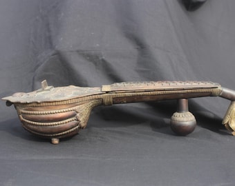 Bronze Sitar or Veena Box Peacock Dragon Spice Storage Incense