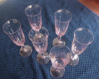 6 kieliszków do szampana Vtg American Stemware Westport Amethyst Blown Fluted 8,25”