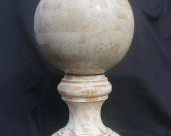 Vintage Tessellated Marble Sphere on Stand Maitland Smith