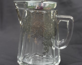 Syrup Pitcher Antique Victorian Style Glass Silver Overlay Pitcher