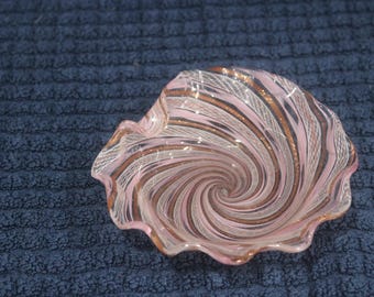 VTG Murano Latticino Art Glass Bowl Zanfirico Ribbon Pink White Copper 4.5”