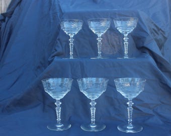 6 Libbey Rock Sharpe HALIFAX Crystal Champagne Sherbet Goblets Glasses