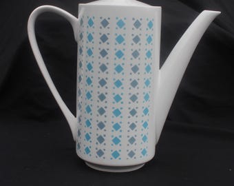 Mid Century Mikasa Coffee Server Pot Cera-Stone Blue Diamonds Petit Point Japan