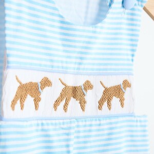 Claire & Charlie Boys Blue Striped Knit Jon Jon - Labrador Dogs