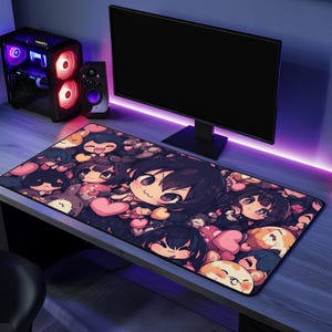 ちびガールズデスクマット、アニメキャラクターマウスパッド、かわいいハートデコレーション、ロリデスクプロテクター、複数のアニメガールズデスクアクセサリー、かわいいゲーム