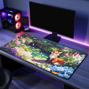 面白いゲームマウスパッドギフトキツネ愛好家デスクマットオフィスアクセサリーかわいいデザインクールなギフトゲーマーキツネアートデスクパッド