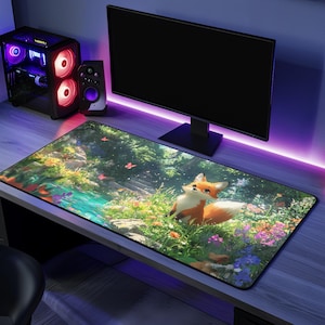 面白いゲームマウスパッドギフトキツネ愛好家デスクマットオフィスアクセサリーかわいいデザインクールなギフトゲーマーキツネアートデスクパッド