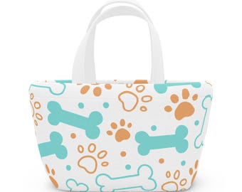 Bolsa térmica de neopreno para el almuerzo con diseño de huesos y huellas de perro