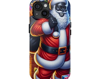 Black Santa Protective Phone Case, Holiday Xmas Gift