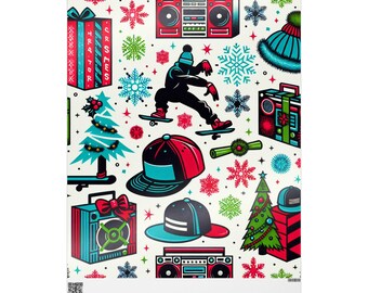 Retro Hip Hop Christmas Wrapping Paper, Funky Music Lover Gift Wrap