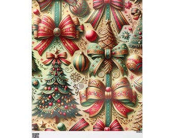 Rollo de papel de regalo navideño: lazos y adornos navideños