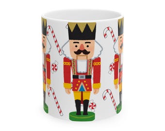 Nutcracker and Candy Cane Ceramic Mug | Christmas Design