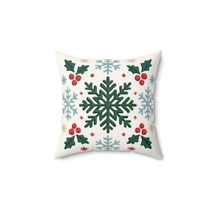 Julkudde i spunnen polyester, fyrkantig juldekoration, festlig kudde, dekorativ prydnadskudde, julklapp, säsongsbetonad heminredning