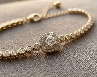 Round Diamond Bracelet for Women, Elegant Bridal Jewelry