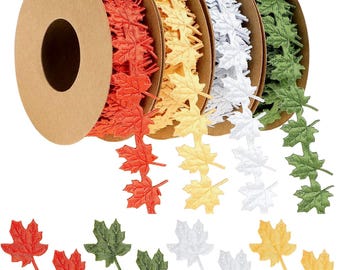 4 Rolls Thanksgiving Maple leaf Ribbon 5 Yard Gold Silver Green Orange Fall Ribbon Roll Gold Leaf Garland for DIY Craft Bows Wreath Wrapping