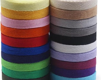 3/8'' Wide 21 Mixed Color 42 Yards Twill Cotton Ribbon Herringbone Bias Tape Natural Webbing Tape for Sewing Binding Gift Wrapping DIY