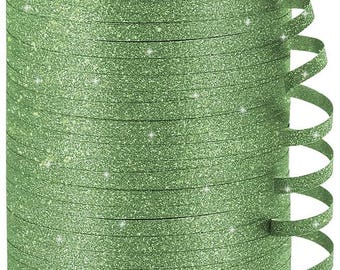 Green Glitter Curling Ribbon, 1/5" Wide x 500 Yards Christmas Curling Ribbons for Gift Wrapping, Party Decoration, Balloon String, Crafting