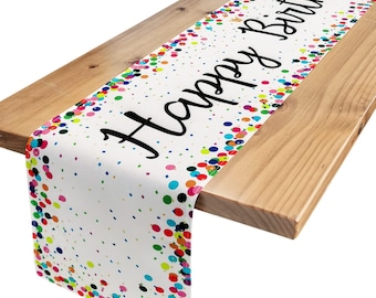Happy Birthday Table Runner 72 Inches White Table Runner Celebrate Birthday Party Table Decor, White