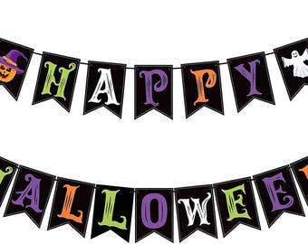 Happy Halloween Banner, Halloween Decorations Indoor for Party, Scary Hanging Banner with Pumpkin Ghost Decorations for Wall Home Office