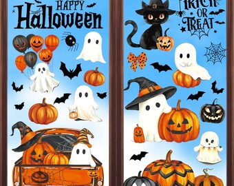 Halloween Window Clings Stickers Decor Fall Halloween Decorations Indoor, 8 Sheets Large Ghost Pumpkin Window Clings for Glass Windows